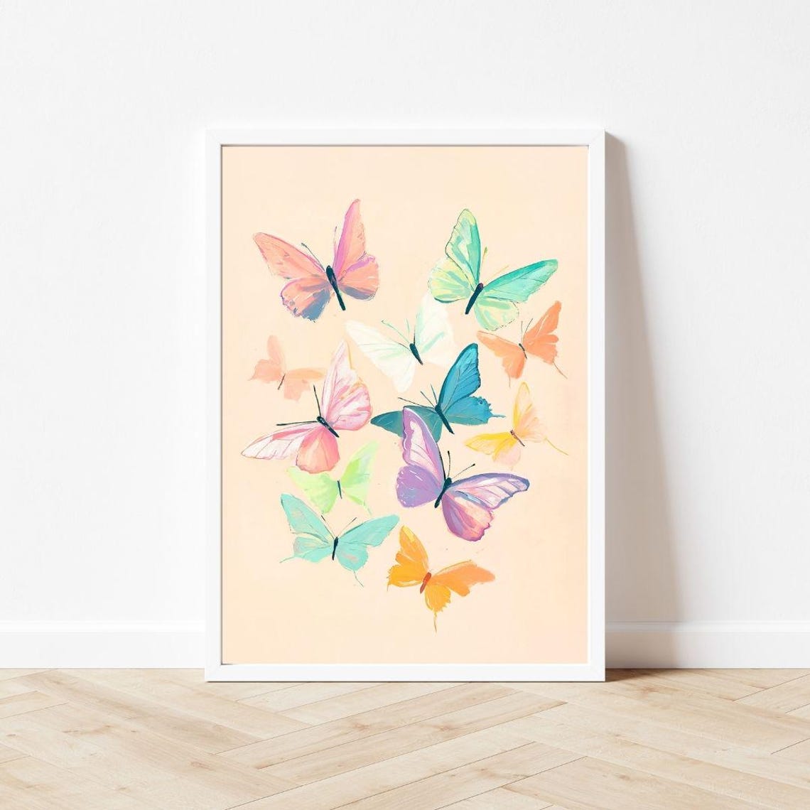 Pastel Butterflies Wall Art Print Preppy Butterfly Girls Room Painting Watercolor Poster Colorful Tween - Image 3