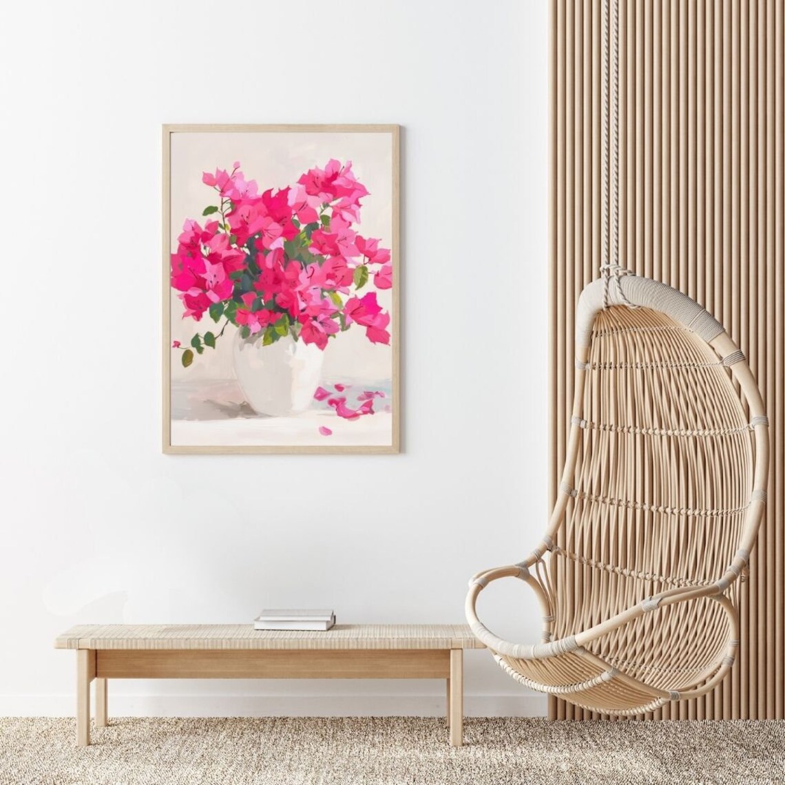 Pink Bougainvillea Bouquet, Neon Floral Art Print - Image 2