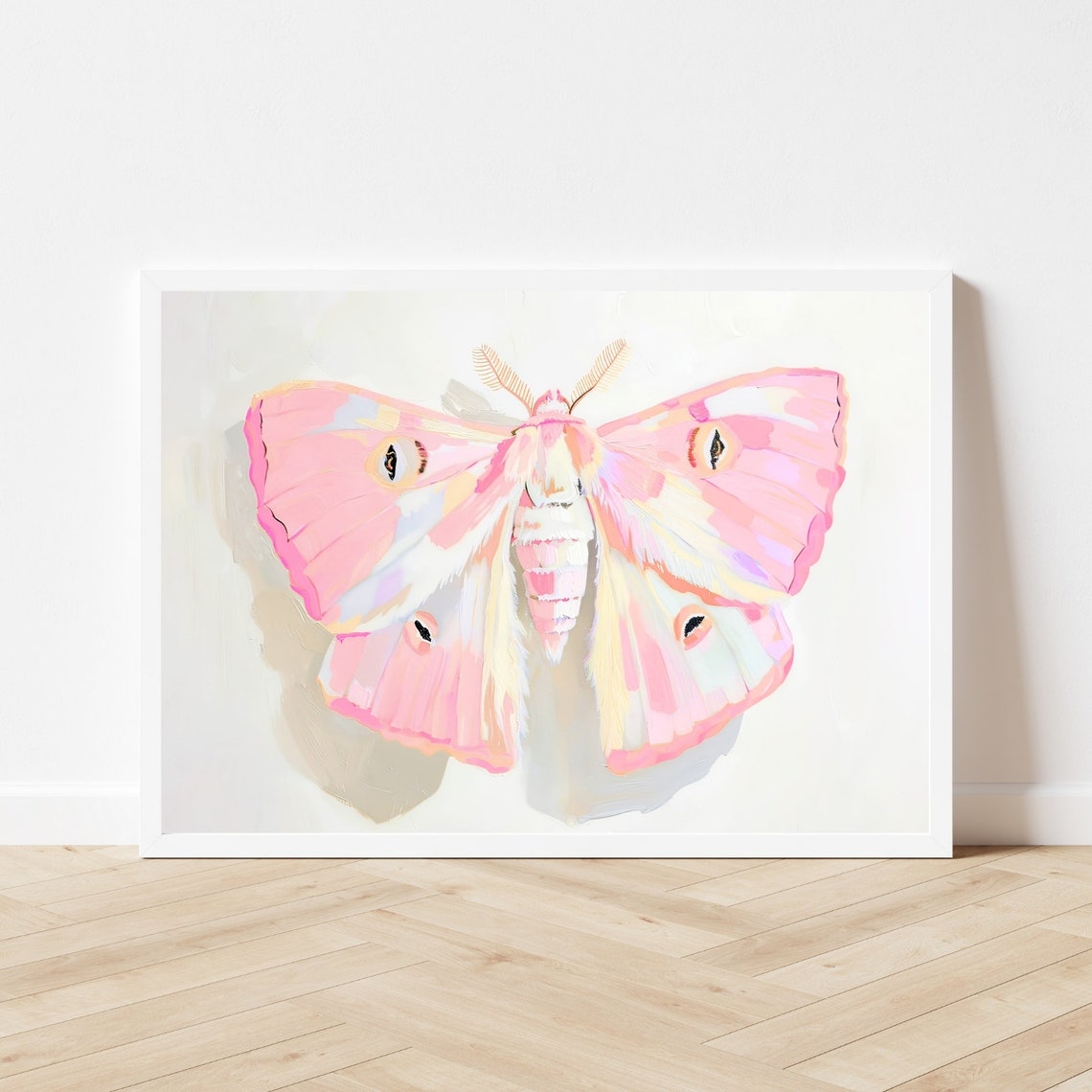 Pink Silk Moth With Eye Spots on Cream Entomology Art Poster - Image 3