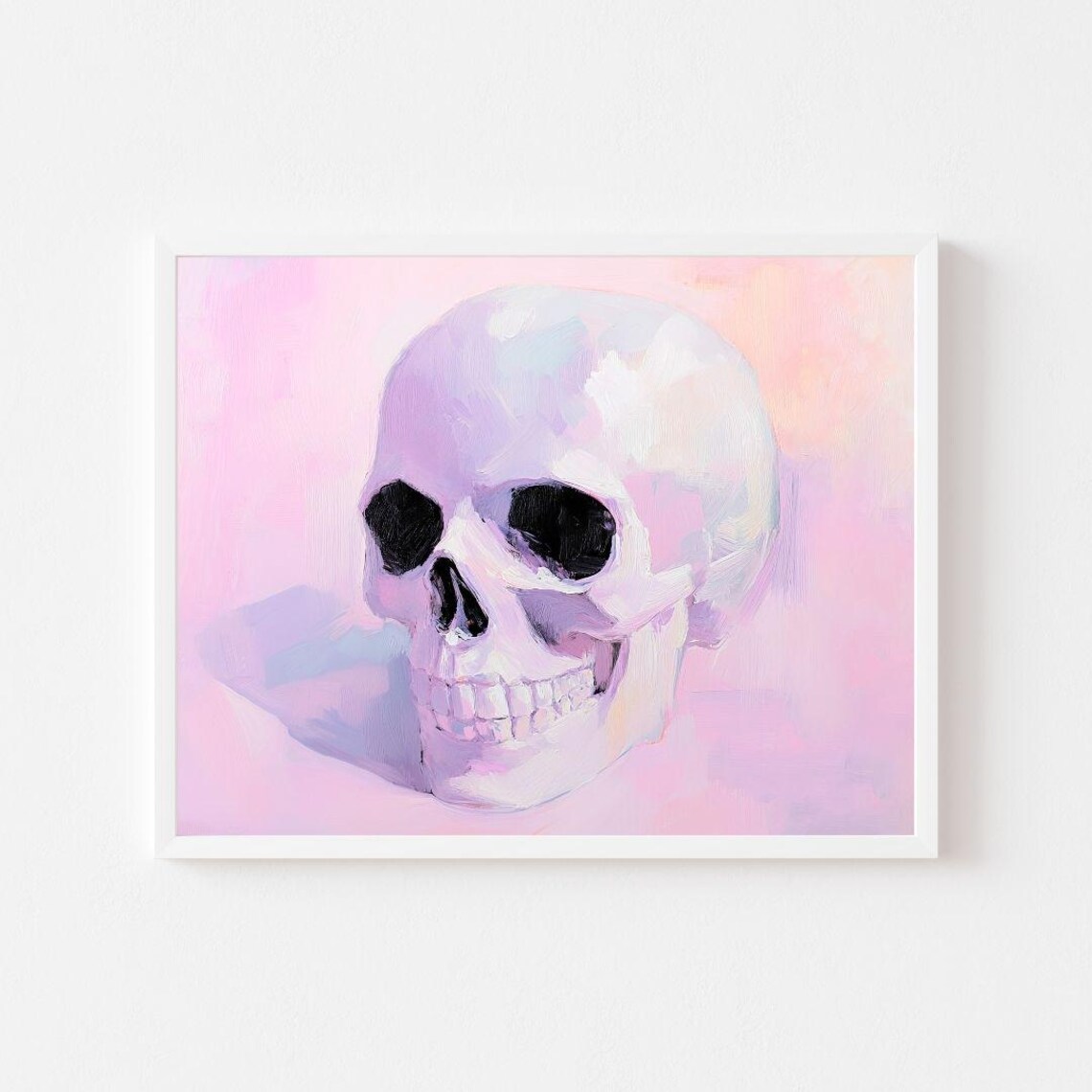 Pastel Skull Halloween Art Print, Spooky Cute Girls Room