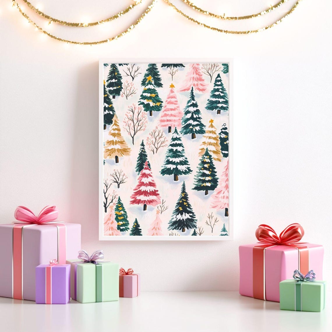 Cute Pastel Christmas Tree Forest Pattern Holiday Elegant Poster - Image 2