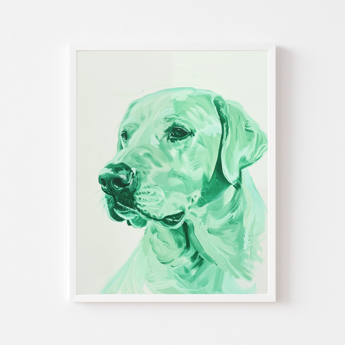 Green Monochrome Labrador Portrait Painting Modern Pet Dog Poster