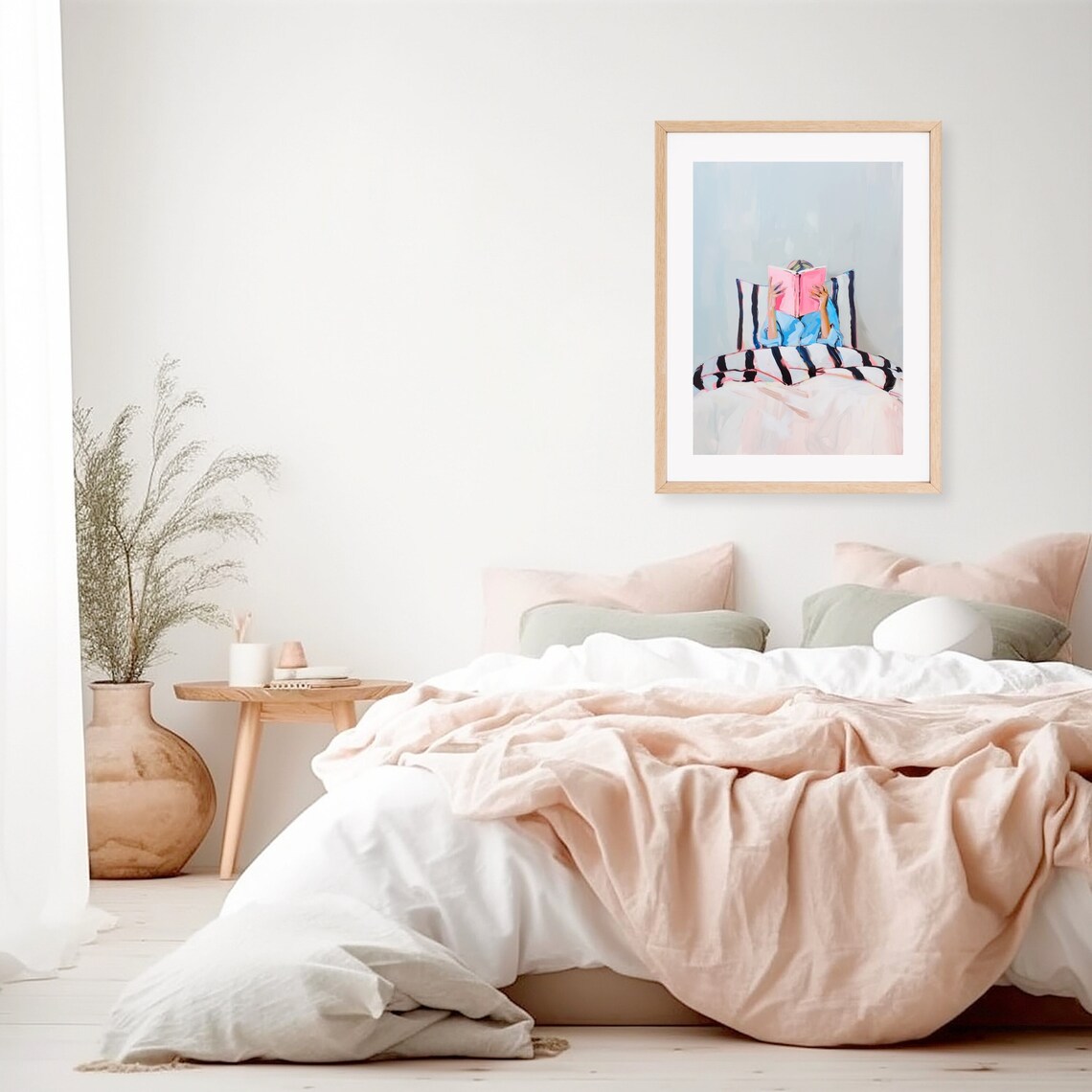 Woman Reading In Bed, Whimsical Retro Poster Print - Image 2
