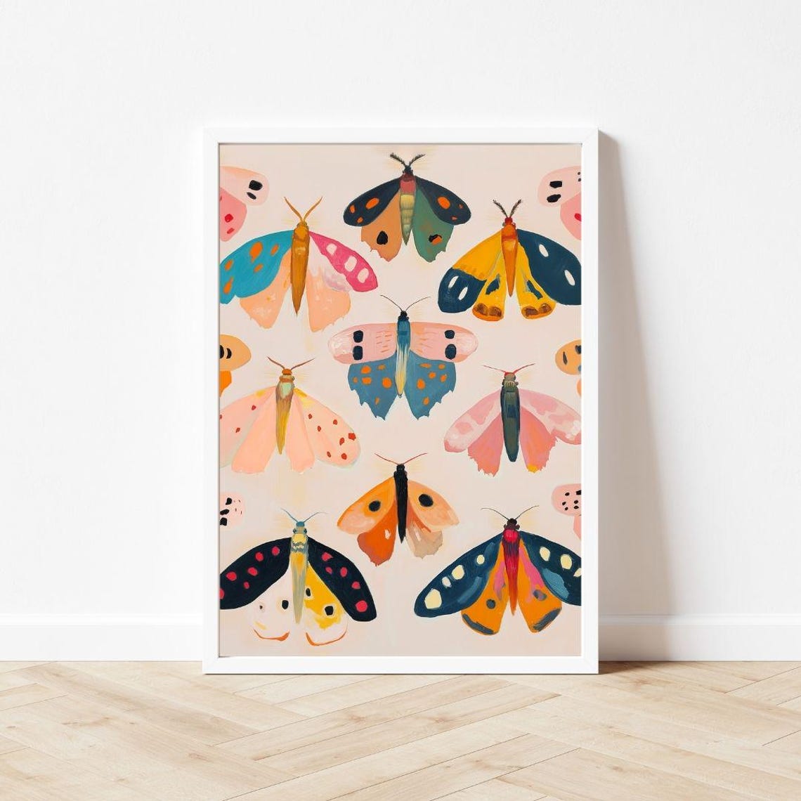 Colorful Moth Pattern Pink Orange Teal Insect Repeat Art Poster - Image 3