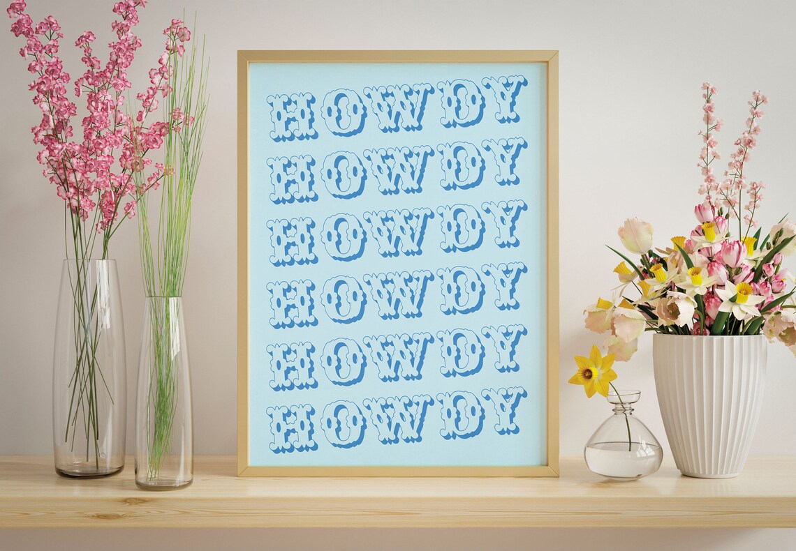 Howdy Western Lettering Light Blue Coastal Cowgirl Typography Wall Art - Image 2
