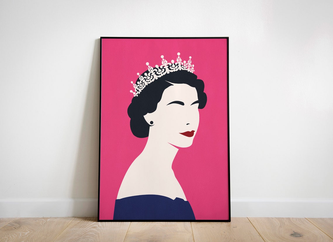 Queen Elizabeth II Bold Pink Pop Art Portrait Wall Art Decor - Image 2