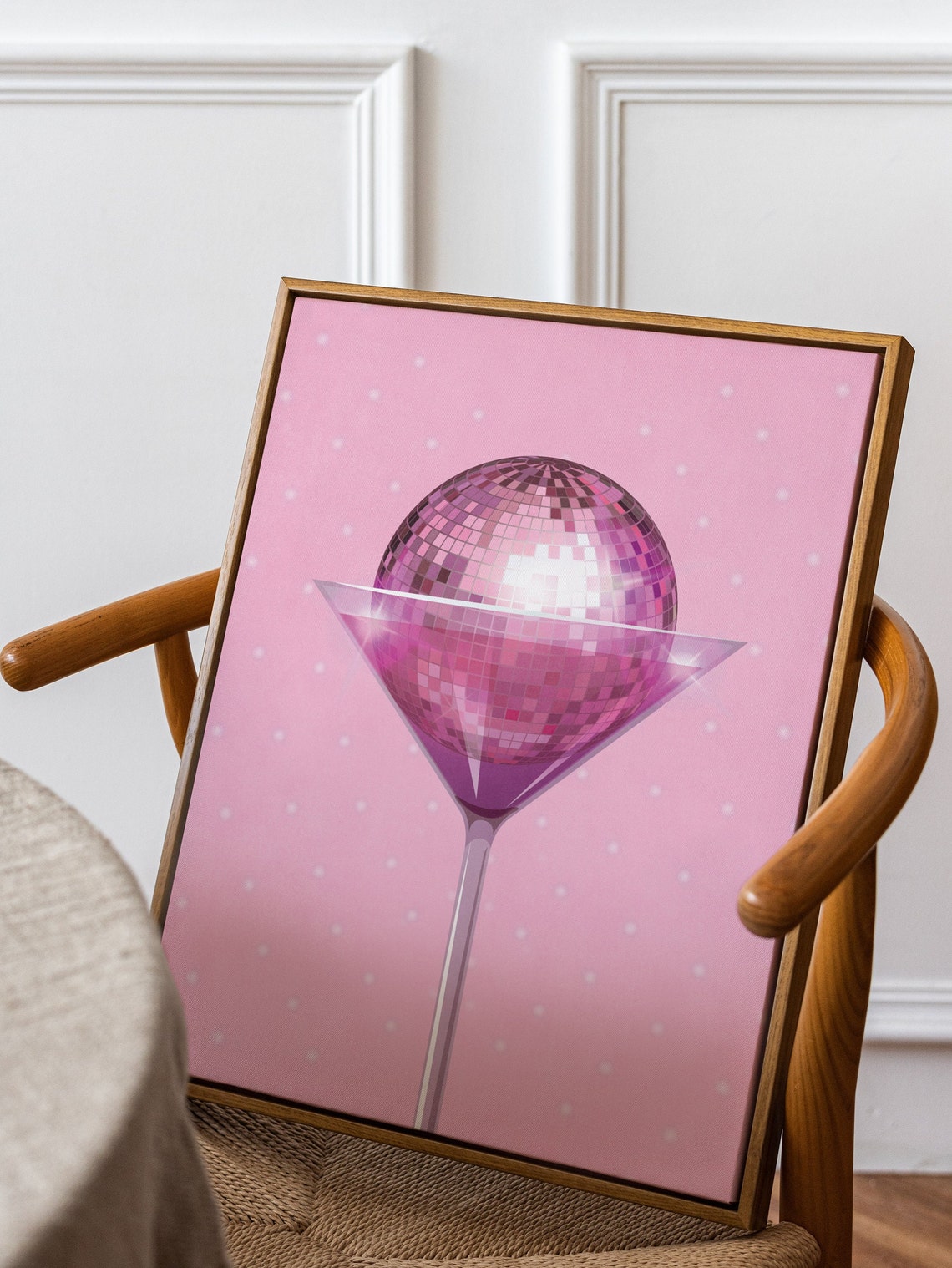 Pink Disco Ball Martini Glass Cocktail Bar Cart Decor Art Poster - Image 2