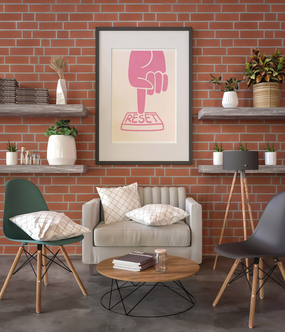 Pink Hand Pressing Reset Button Minimalist Motivational Art Print - Image 2