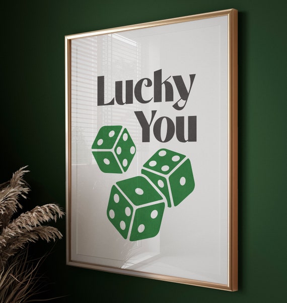 Green Wall Art Motivational Poster Print Minimalist Design Lucky You Poster Minimalist Art Retro Poster Game Room Decor Instant