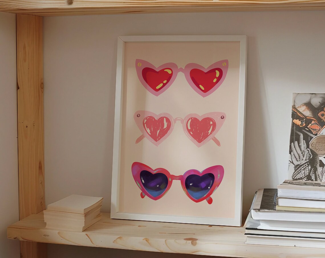 Heart Sunglasses Art Print, Danish Pastel Decor - Image 3