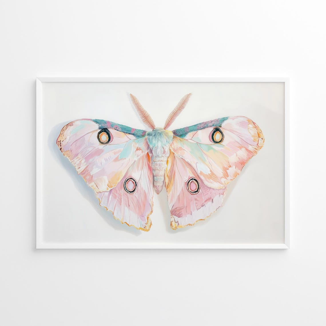 Pastel Pink Moth Watercolor Wings Whimsical Insect Nature Art Poster