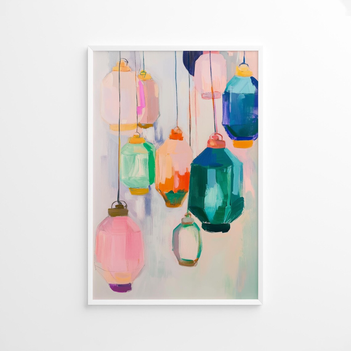 Pastel Lanterns Poster, Colorful Festival Decor