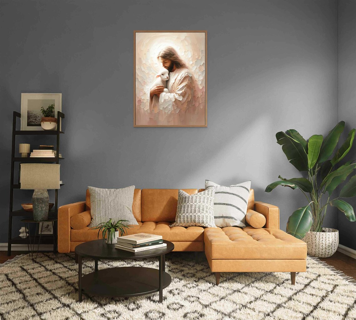 Jesus With Lamb Christian Art, Bible Poster Print - Image 2