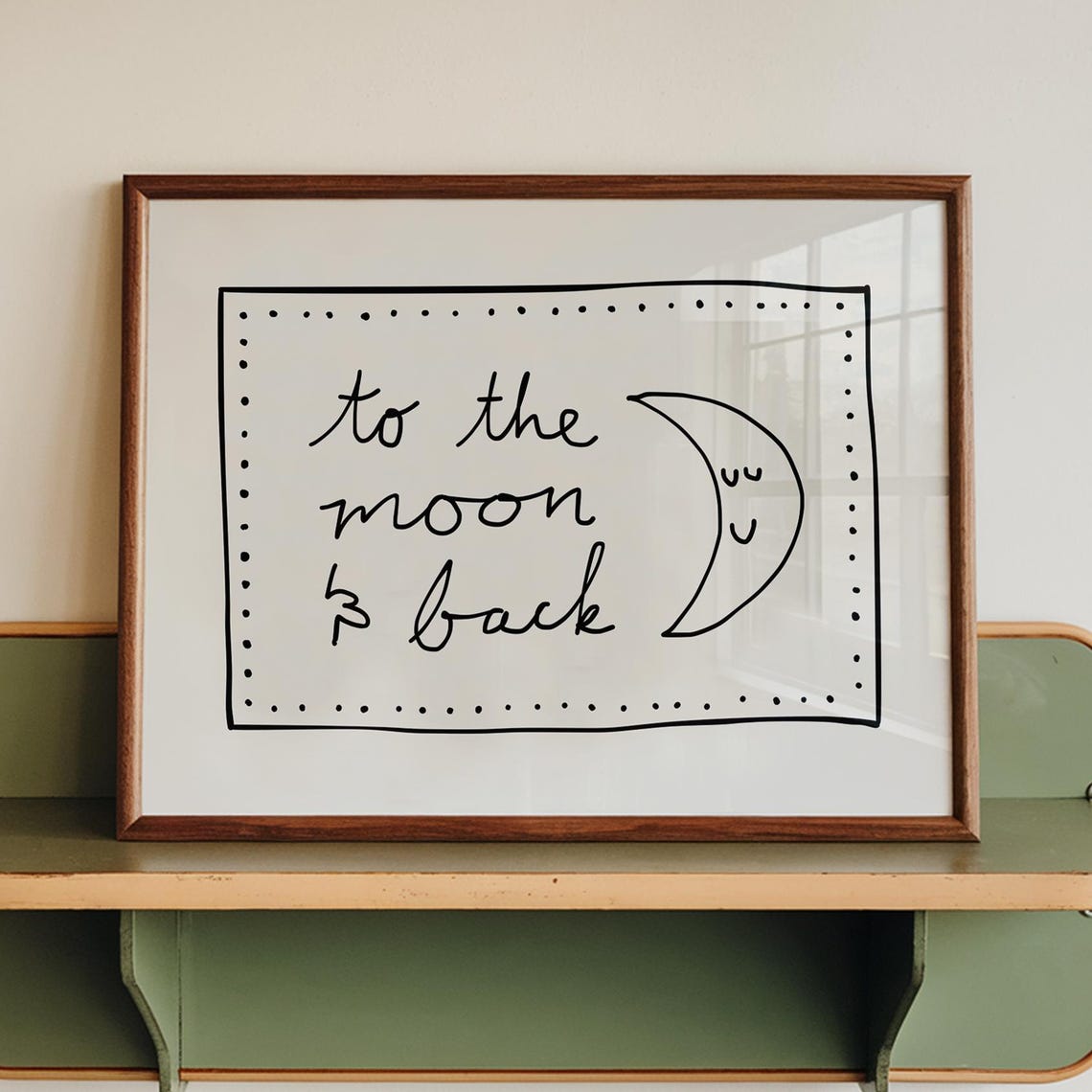 To The Moon And Back Smiling Crescent Moon Nursery Script Quote Poster
