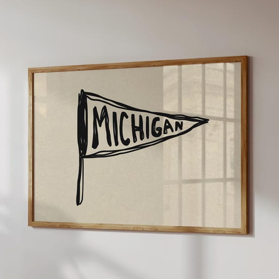 Michigan Retro Handdrawn Travel Poster, Art Print