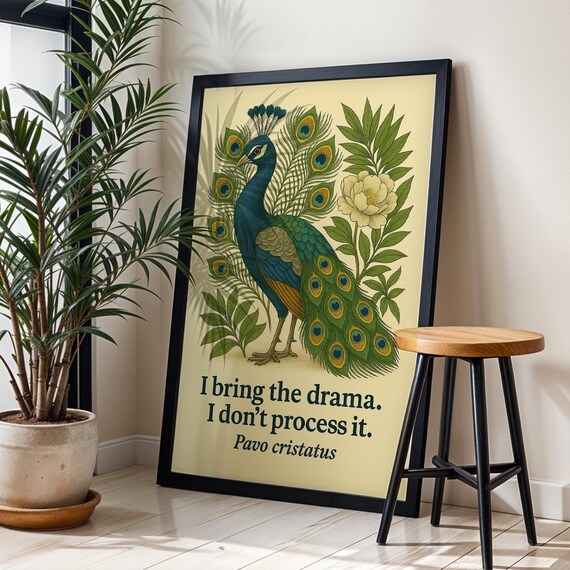 Peacock Botanical Art Print Vintage Style Pavo Cristatus Poster