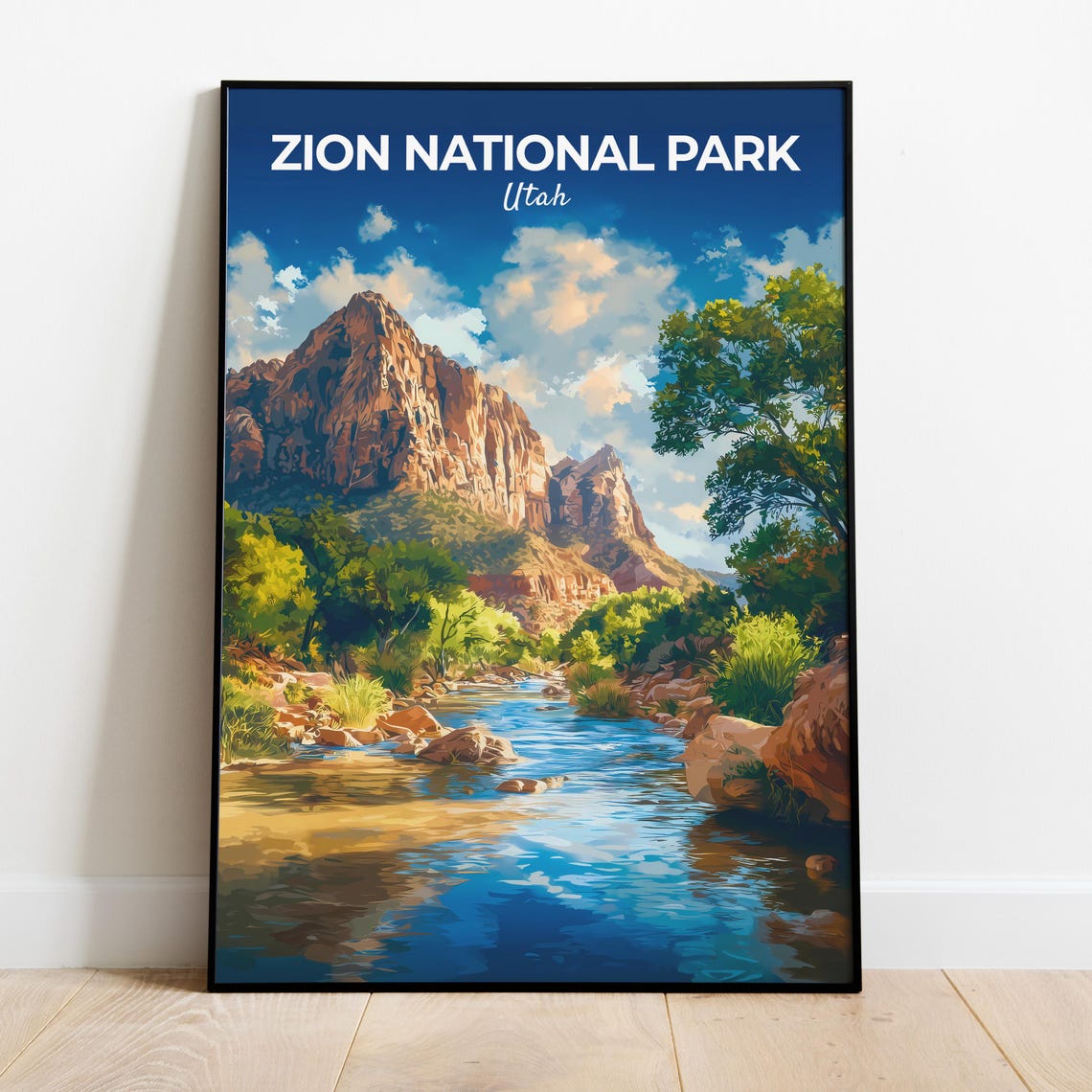 Zion National Park Utah Red Sandstone Cliffs River Valley Art Poster