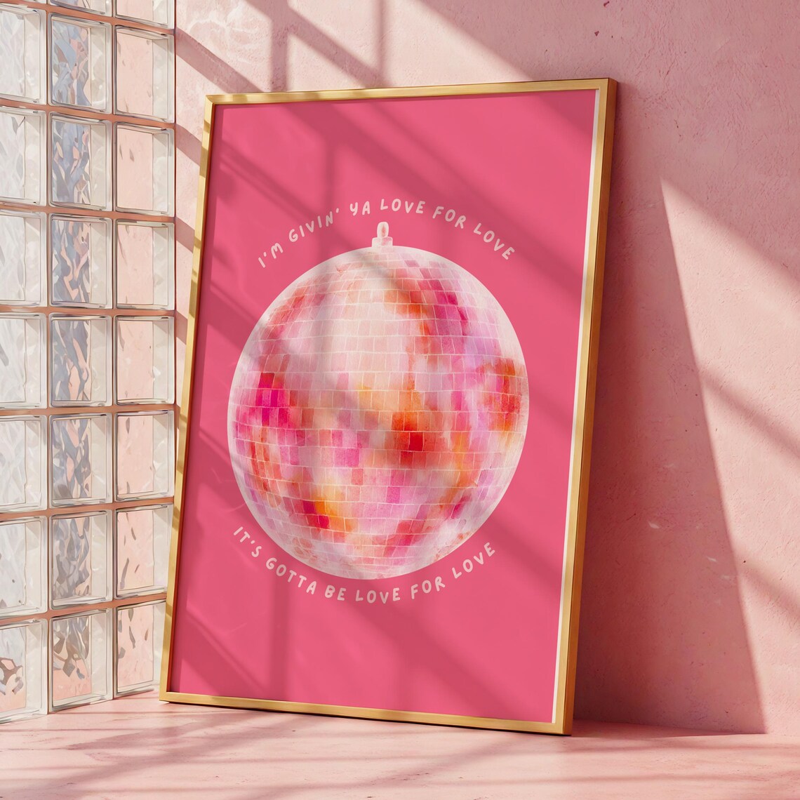 Hot Pink Disco Ball Love For Love Retro Lyric Party Poster Art