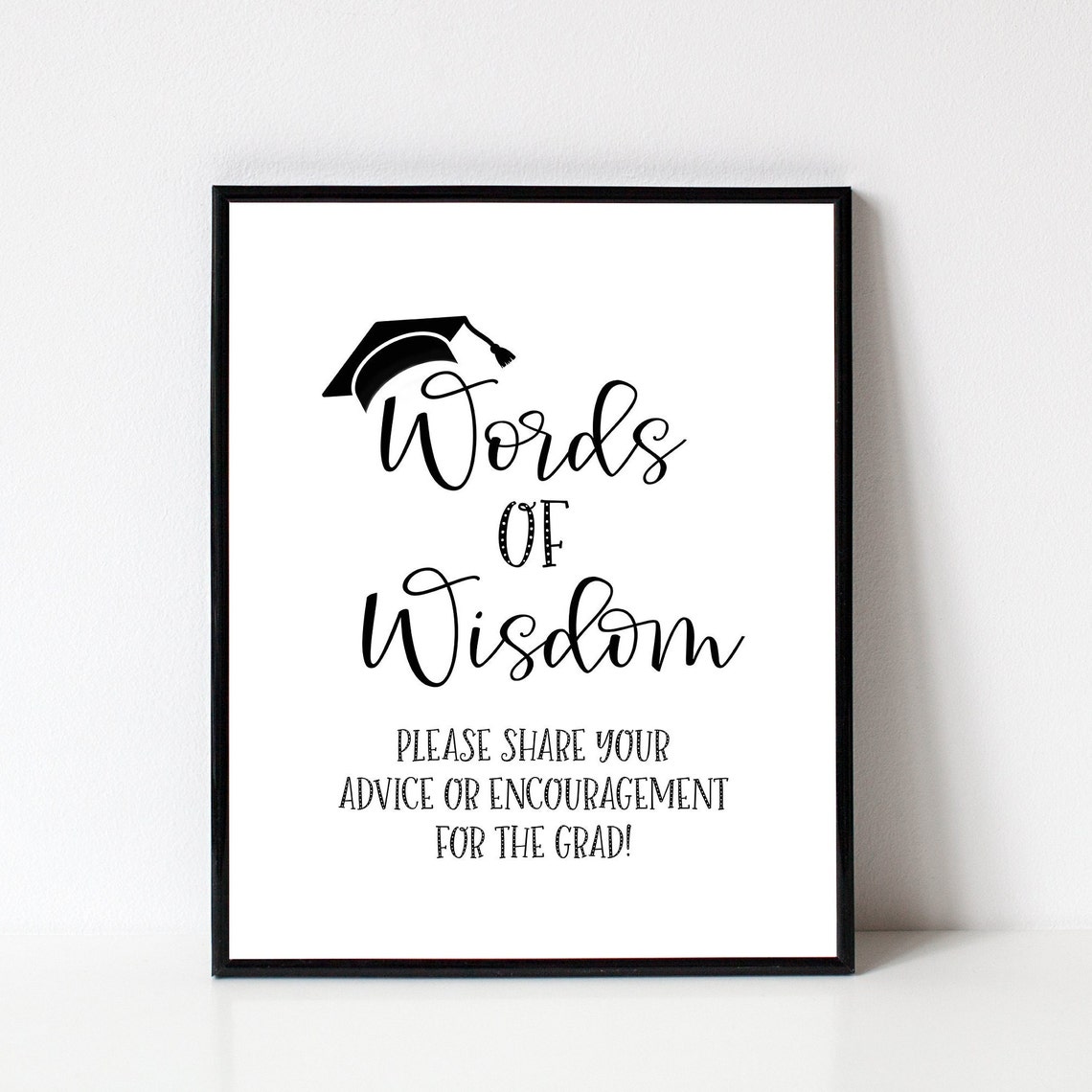 Words of Wisdom Graduation Party Sign Black Script Typography Poster - Image 2