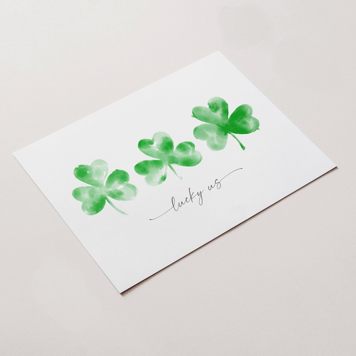 Lucky Us St Patricks Day Watercolor Green Shamrock Trio Art Poster - Image 2