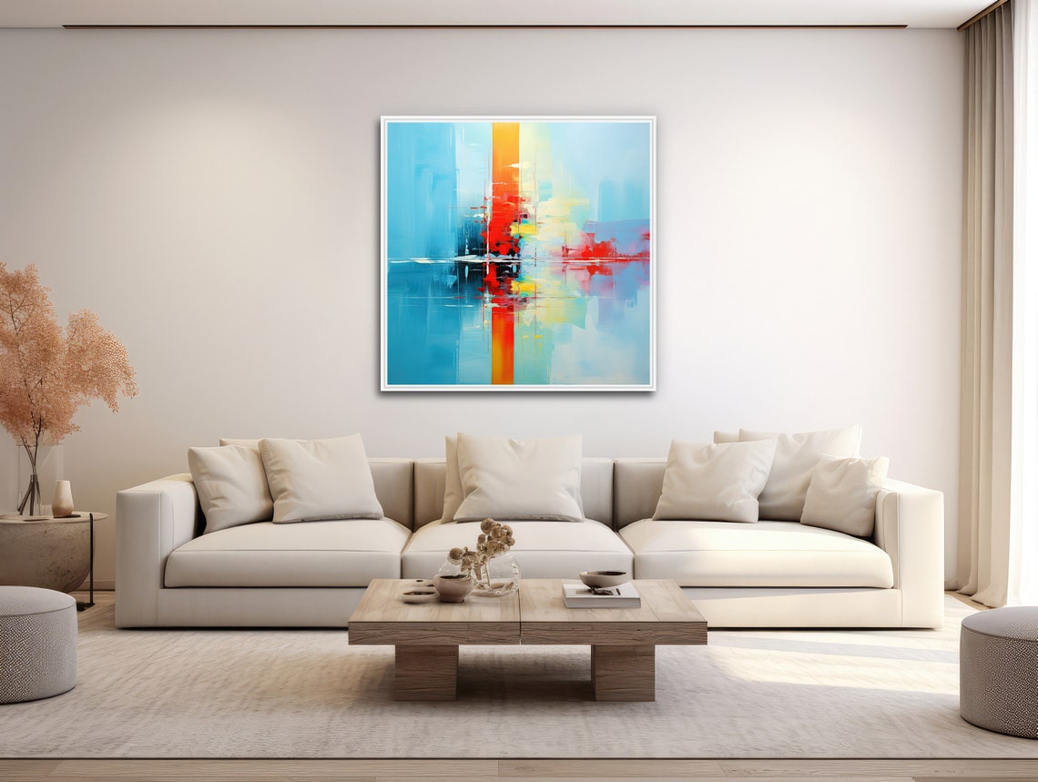 Blue Red Abstract Reflection Modern Vertical Color Block Wall Art - Image 3