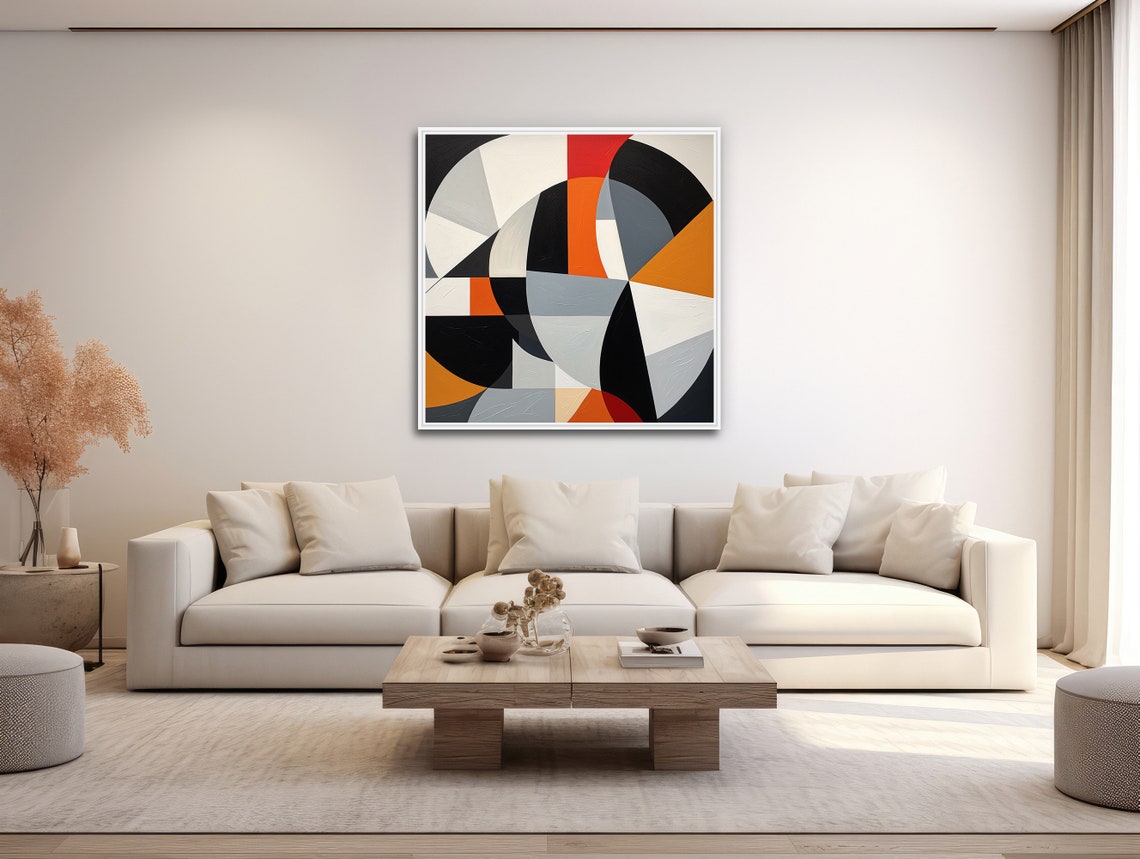 Large Geometric Wall Art Framed Print Modern Abstract Painting Black And White Geometric Artwork Boomerang 2 - Image 3