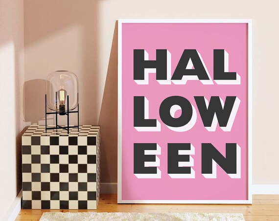 Bold Block Letter Halloween Black on Pink Typographic Poster