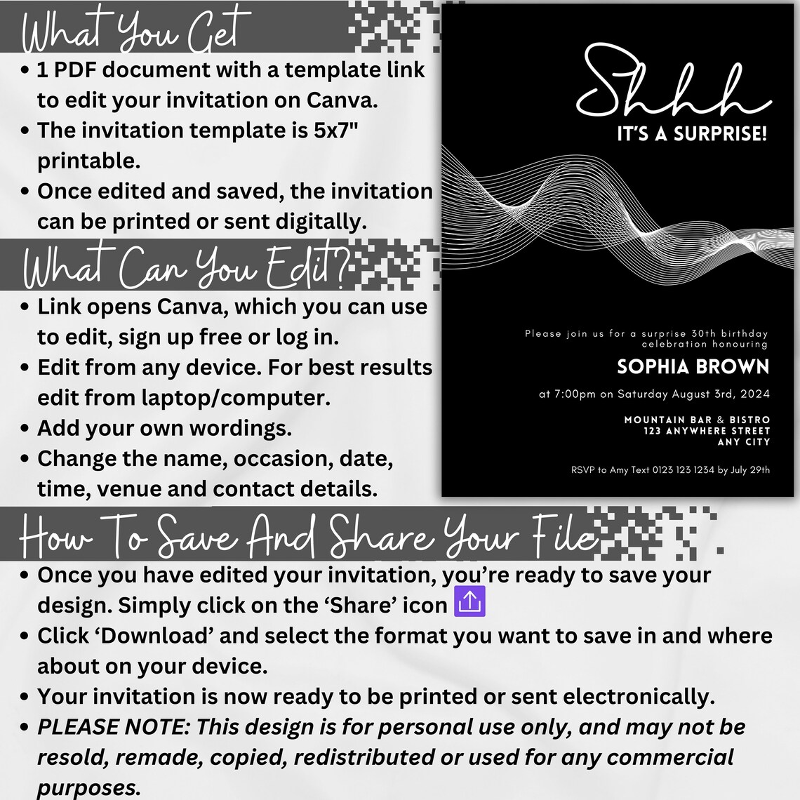 Minimalist Surprise Birthday Party Invitation Template - Image 2