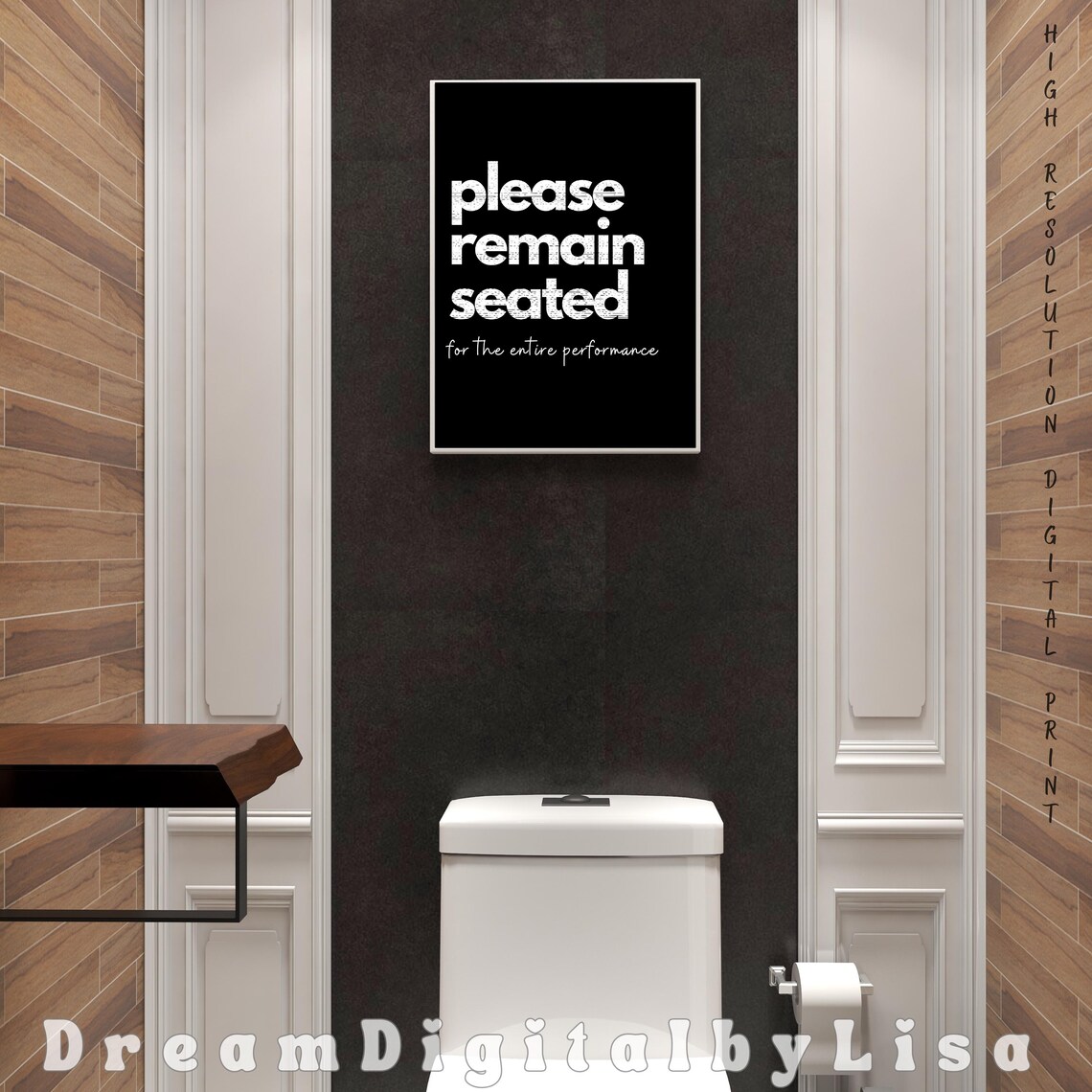 Please Remain Seated Funny Bathroom Quote Black White Poster - Image 3