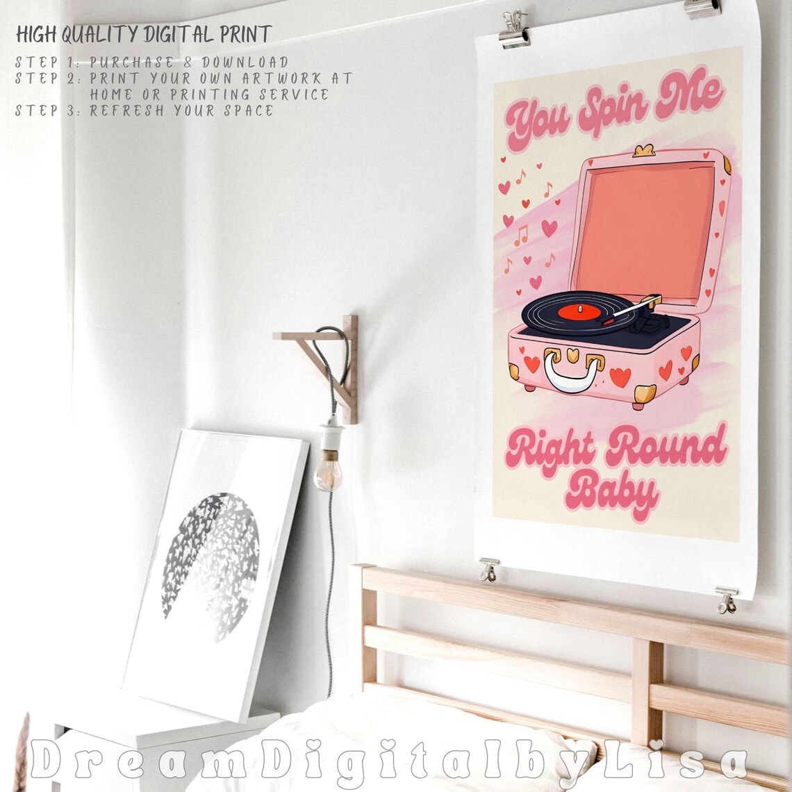 You Spin Me Right Round Baby Pink Retro Record Player Poster - Image 3