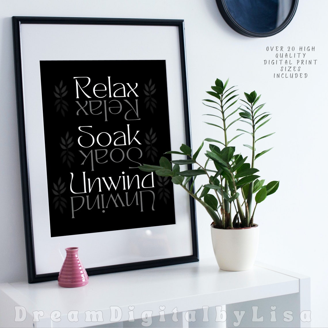 Relax Soak Unwind Black Bathroom Wall Decor Typography Poster - Image 2