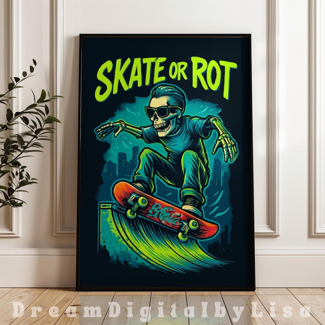 Skeleton Skateboarder, Edgy Teen Room Art Print