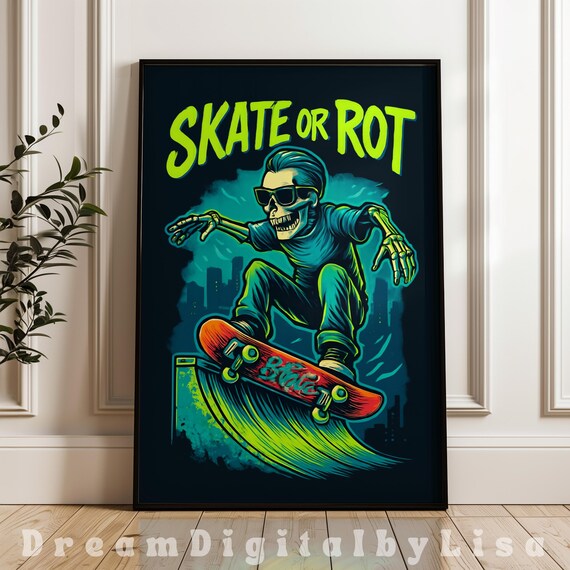 Skeleton Skateboarder, Edgy Teen Room Art Print