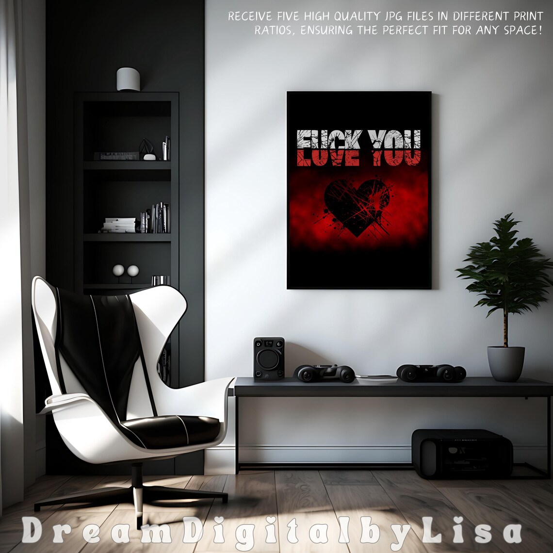 Fuck You Love You Dark Heart Poster Grunge Romantic Aesthetic Art - Image 3