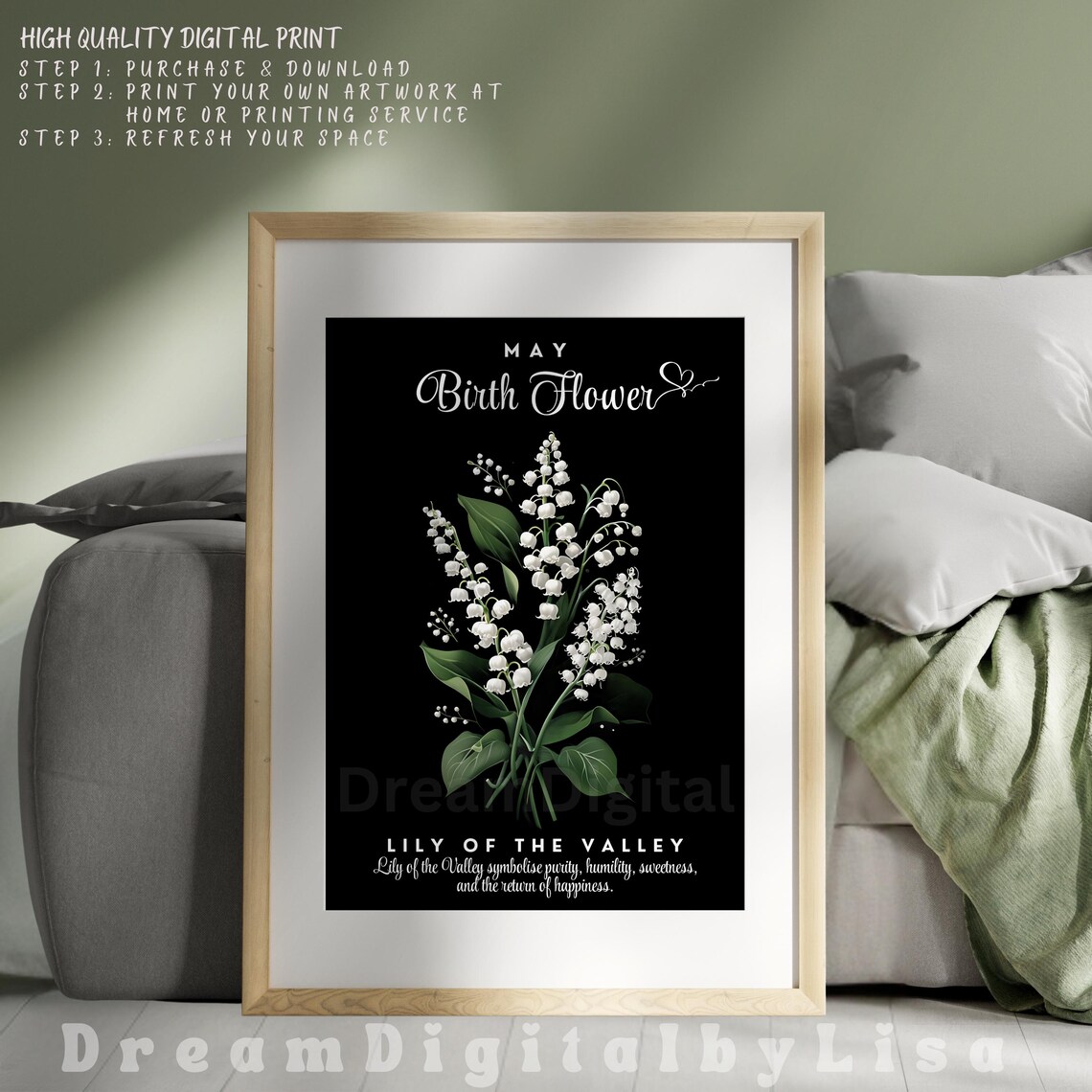 May Birth Flower Lily Of The Valley White Botanical Gift Poster - Image 3
