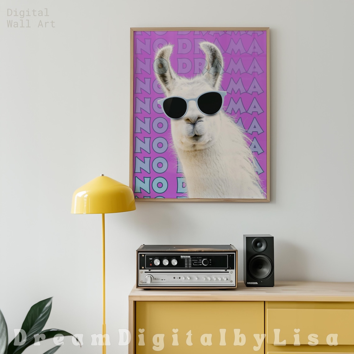 No Drama Llama in Sunglasses Funny Animal Quote Purple Pop Art Poster - Image 2
