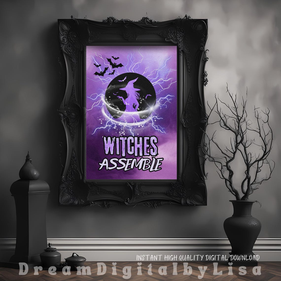 Witches Assemble Purple Witch Silhouette Moon Halloween Poster - Image 3