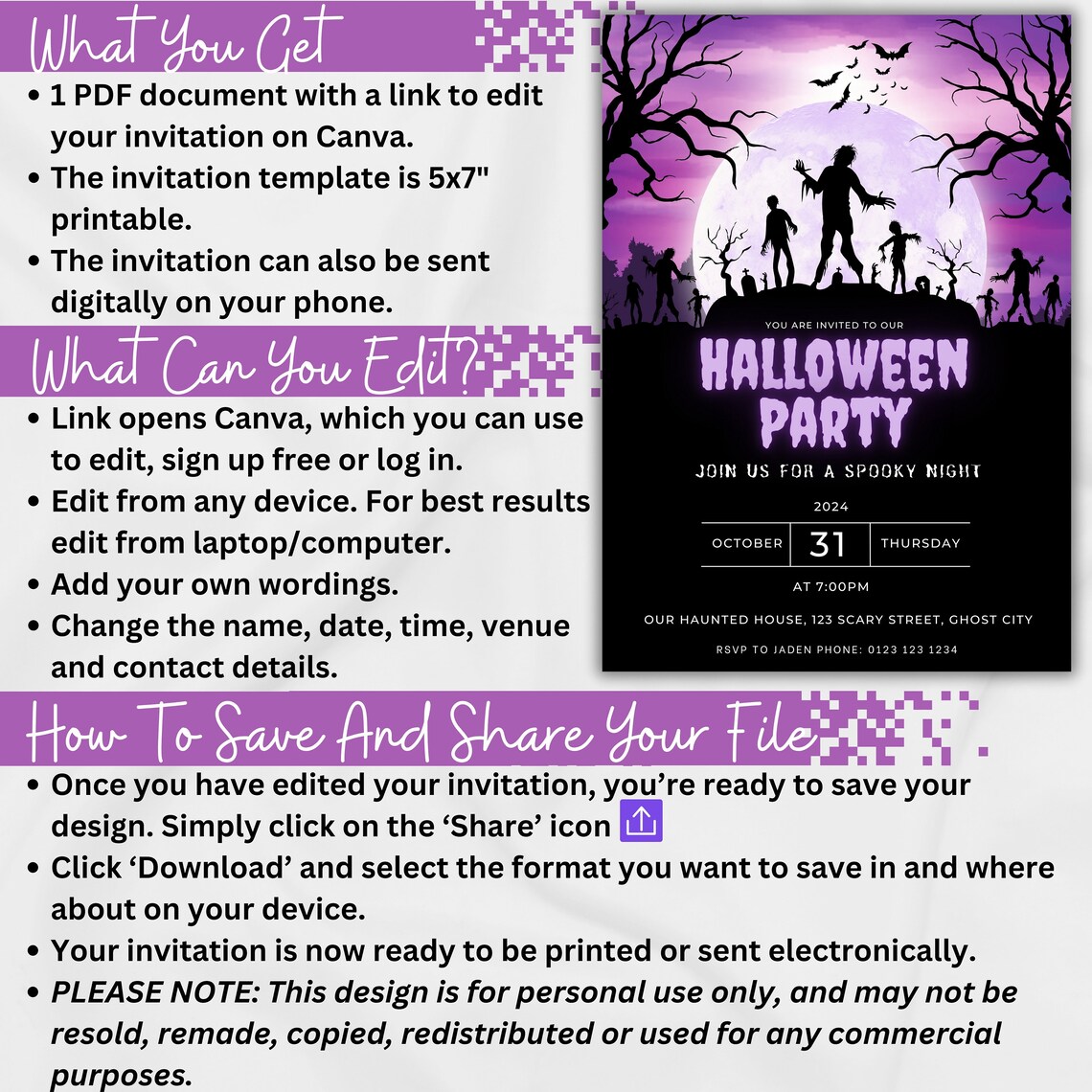 Zombie Silhouette Halloween Party Invitation Card Design Poster - Image 2