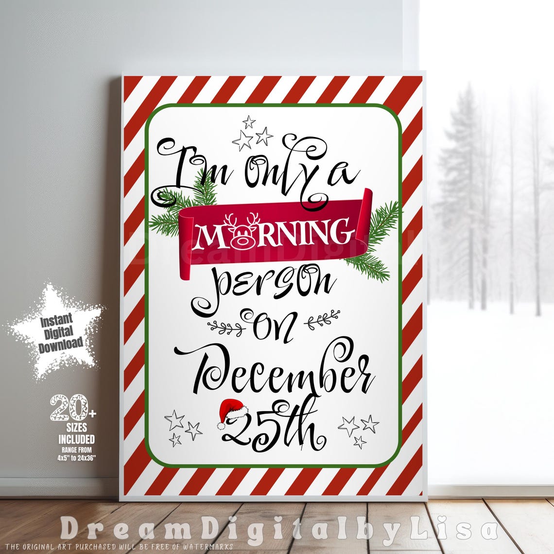 Christmas Morning Person Quote Poster Candy Cane Stripe Holiday Art