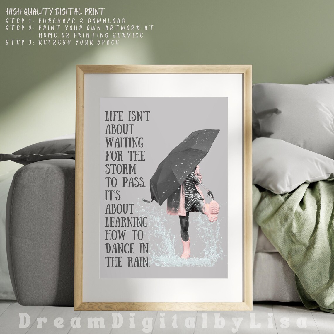 Learn to Dance in the Rain Inspirational Quote with Umbrella Girl Poster - Image 4