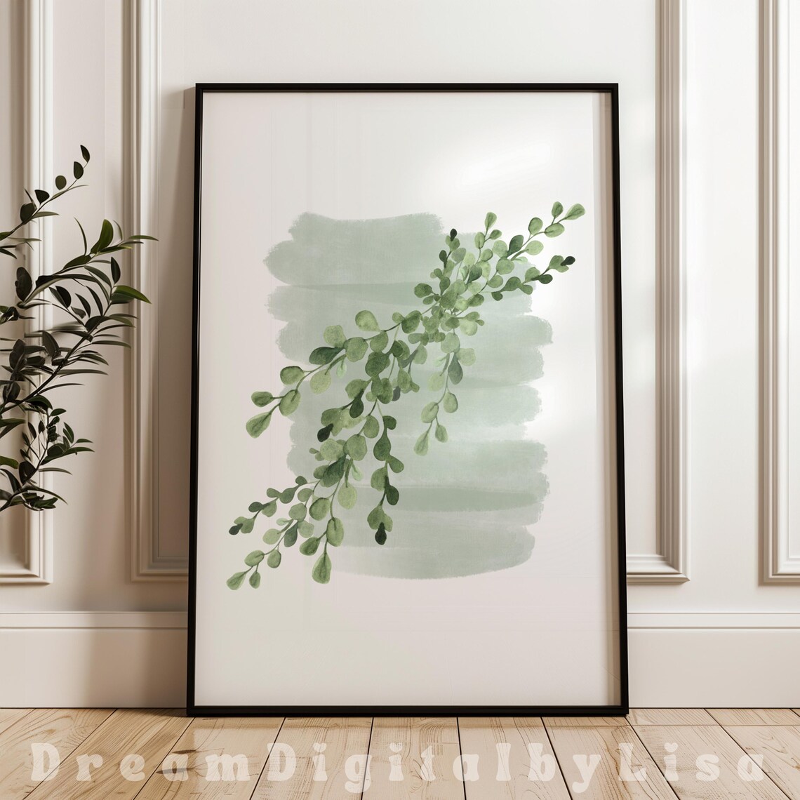Sage Green Watercolour Leaves, Botanical Decor