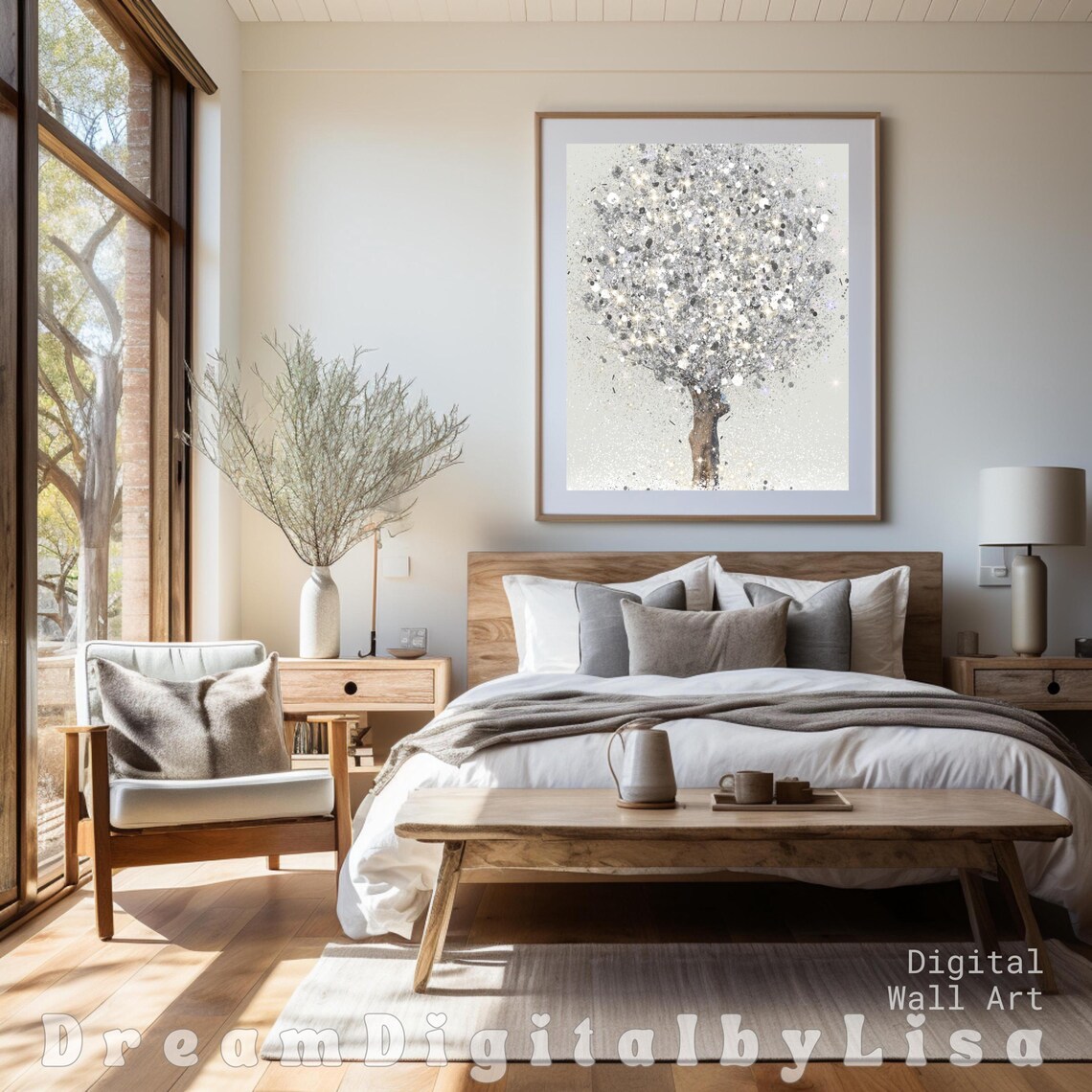 Winter Tree Silver Glitter Christmas Art Print - Image 2