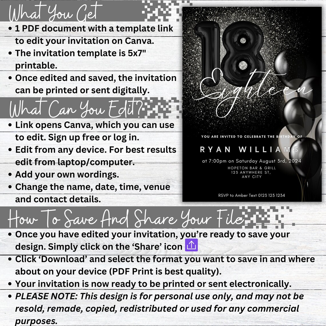 18th Birthday Editable Unisex Party Invitation - Image 2