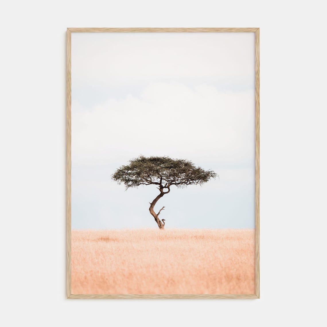 Lone Acacia Tree in Golden Savanna Grassland Minimalist Poster