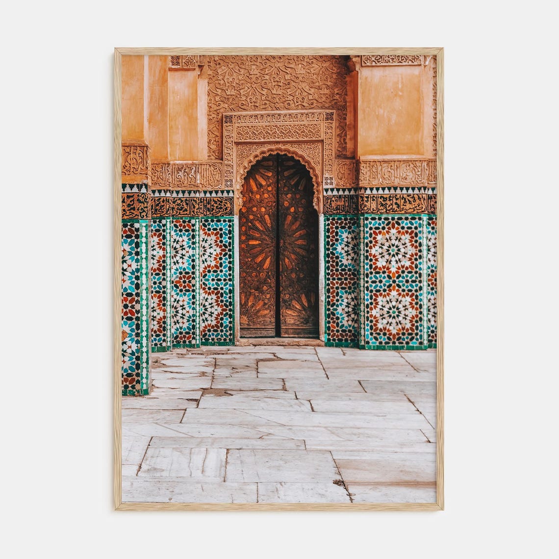 Moroccan Mosaic Tile Archway With Carved Wooden Doors Poster