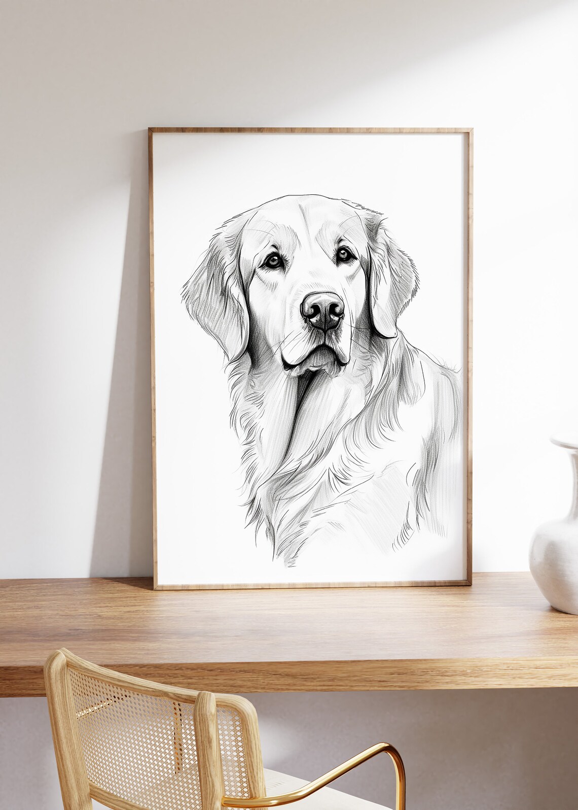 Golden Retriever Front Portrait Detailed Pencil Sketch Poster - Image 5