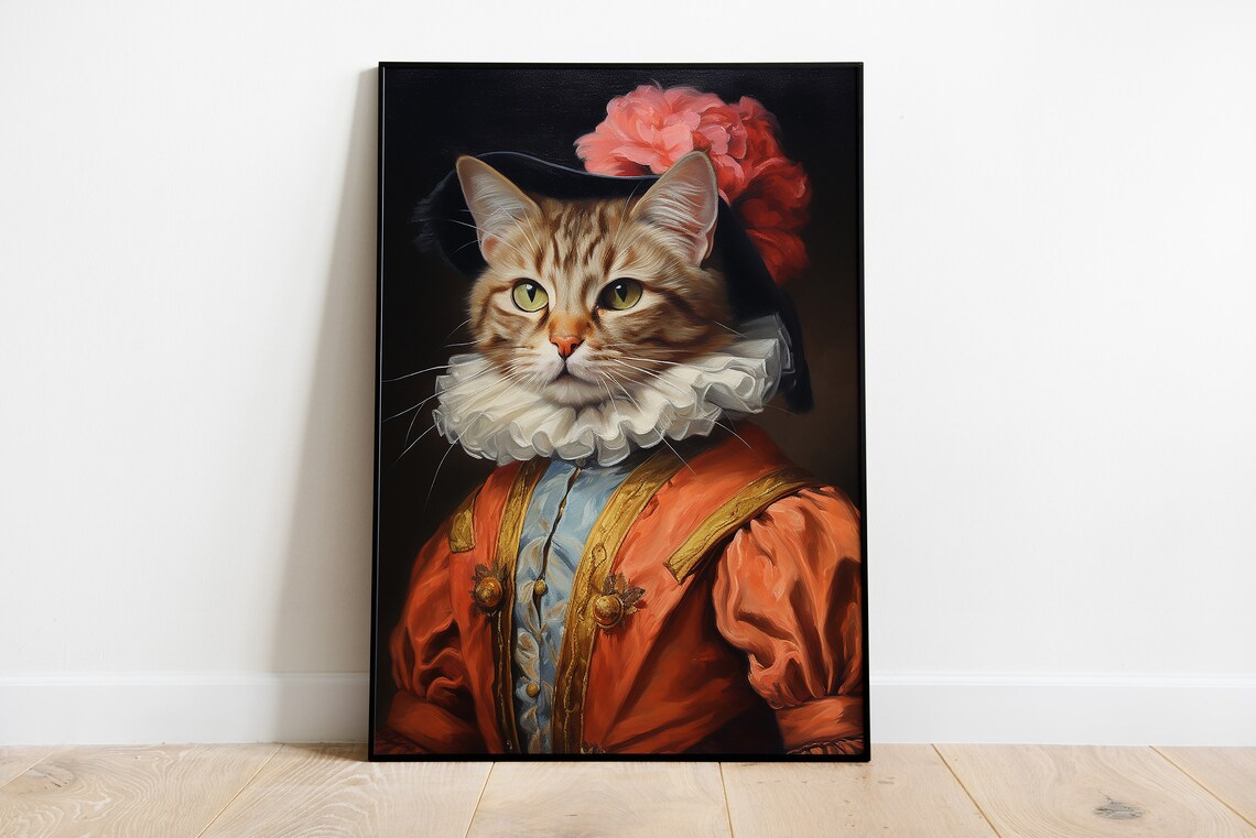 Renaissance Cat Art Print, Victorian Style Portrait