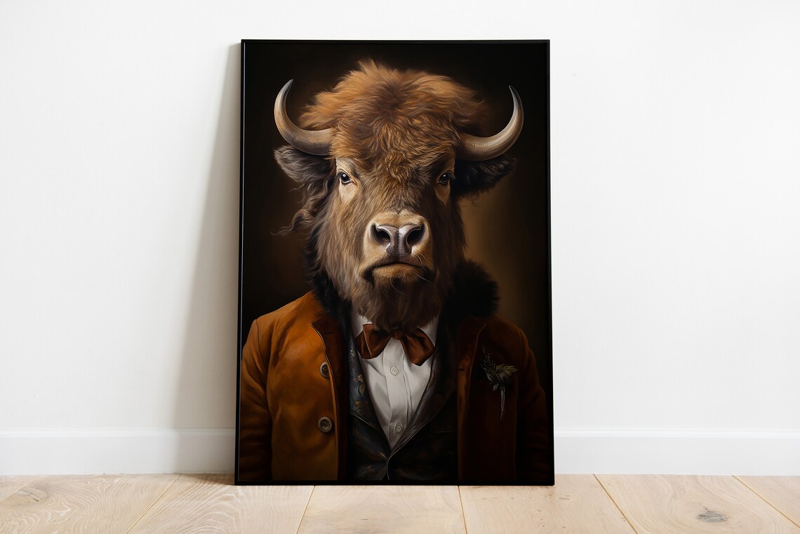 Renaissance Bison Portrait, Vintage Animal Art Print