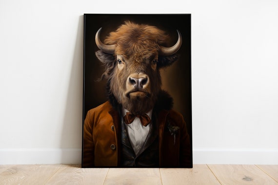 Renaissance Bison Portrait, Vintage Animal Art Print