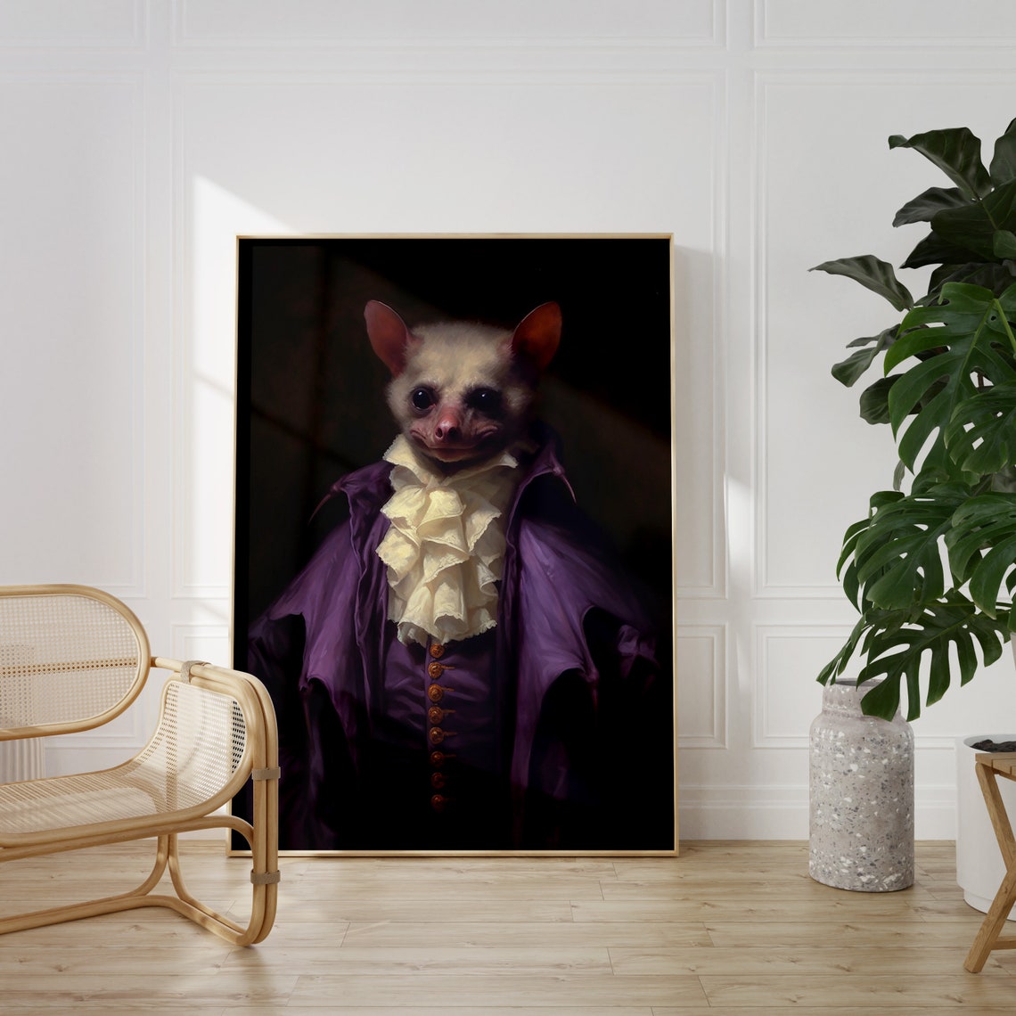 Spooky Bat in a Purple Baroque Coat Dark Gothic Portrait Poster - Image 2
